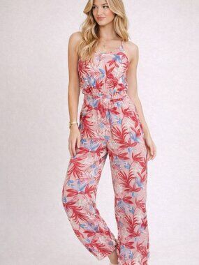 Pink Floral Smocked Jumpsuit | Ruffle Detail Wide Leg Boho Summer Outfit